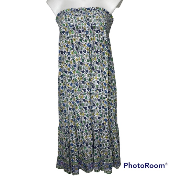 Ava Christine Maxi Skirt Med Blue Purple Green Floral Smocked Viscose Dress? NWT - Picture 2 of 8